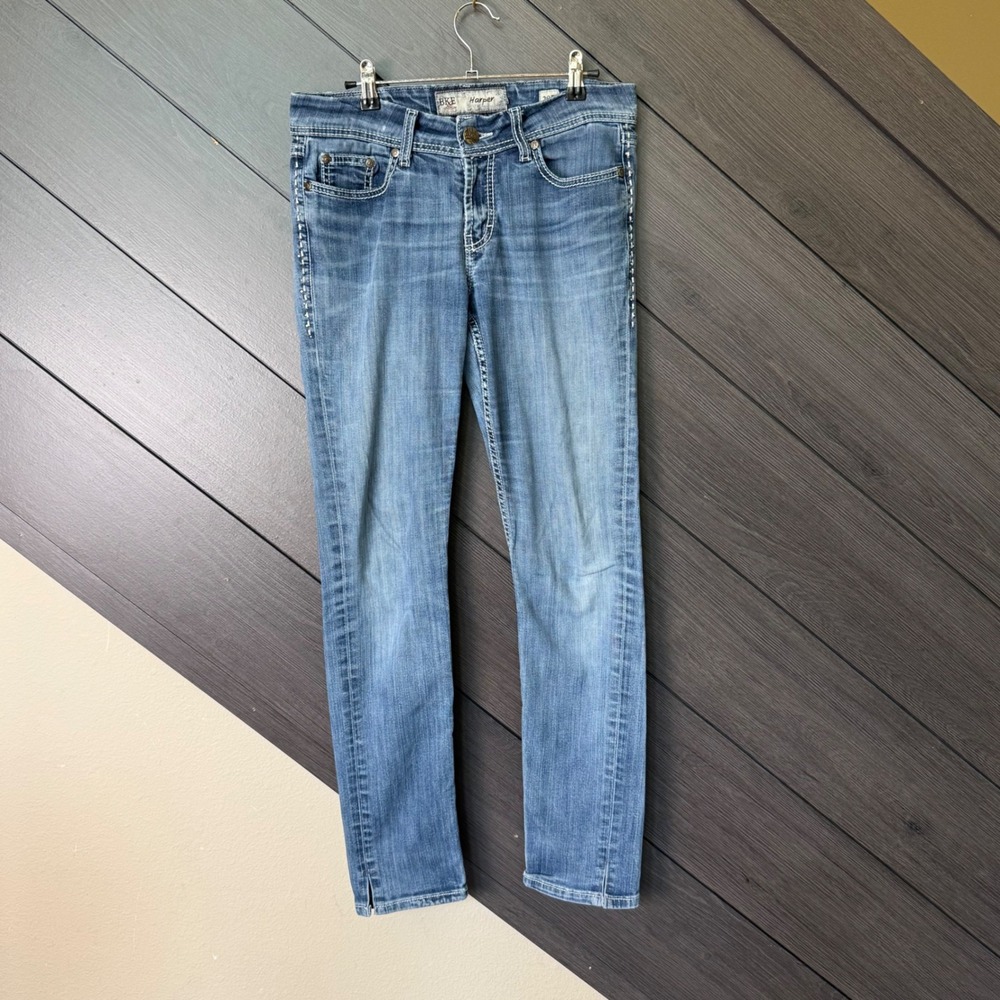 BKE Harper Skinny Jeans Embellished Pockets Medium Wash Women's 28R Y2K